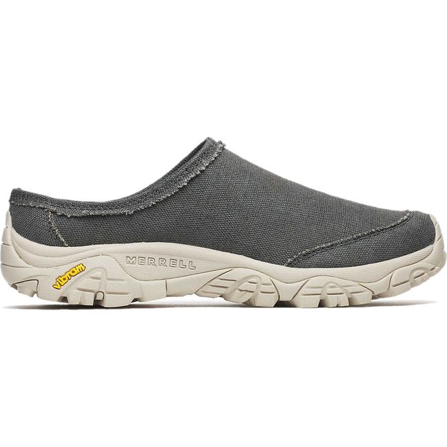 Lateral side of Merrell Men's Moab 2 Slide Canvas SE Clog in Alloy Grey