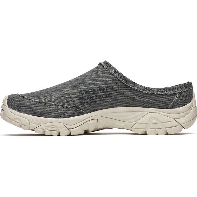 Medial side of Merrell Men's Moab 2 Slide Canvas SE Clog in Alloy Grey