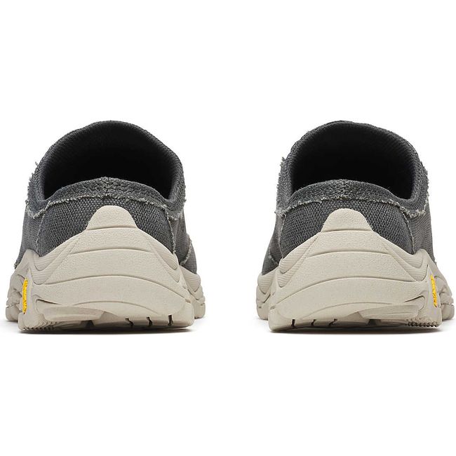 Heels of Merrell Men's Moab 2 Slide Canvas SE Clogs in Alloy Grey