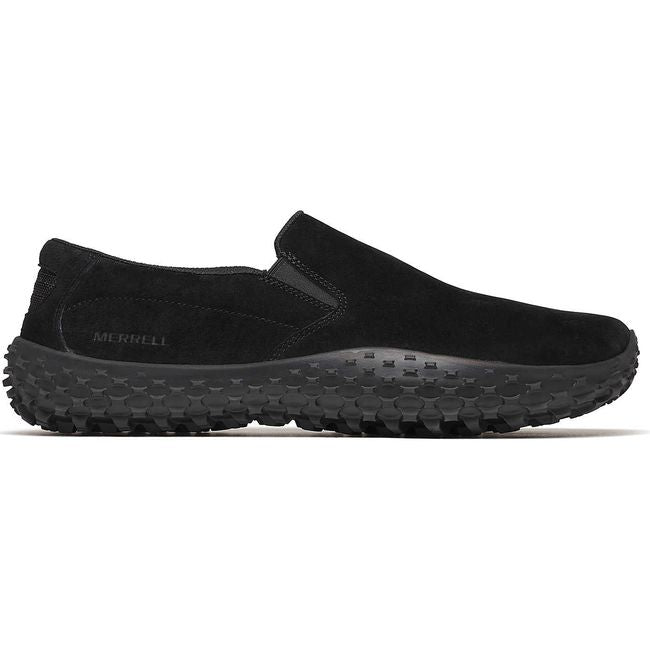 Side of Merrell Men's Wrapt Waterproof Slip On Shoe in Black Suede