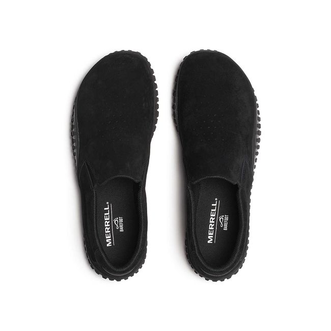 Upper of Merrell Men's Wrapt Waterproof Slip On Shoes in Black Suede