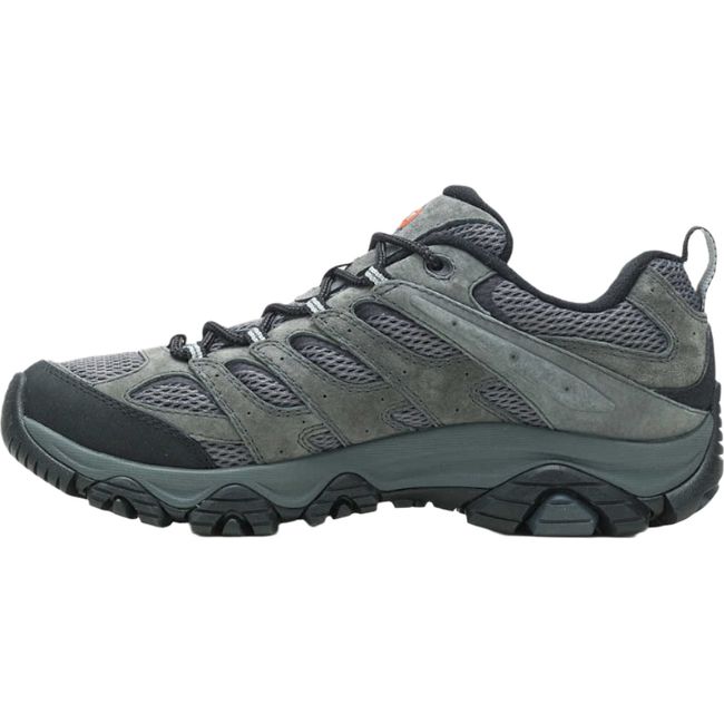 Medial side of Men's Merrell Moab 3 Low Waterproof Hiking Shoe in granite gray with Vibram sole