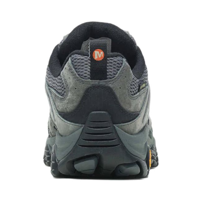 Heel of Men&#39;s Merrell Moab 3 Low Waterproof Hiking Shoe in granite gray with Vibram sole