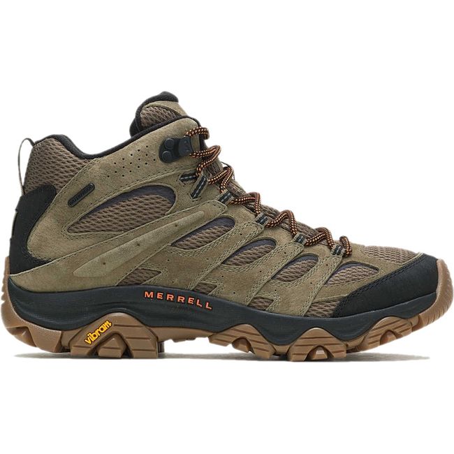 Side of Olive Green Merrell Men&#39;s Moab 3 Mid Waterproof Hiking Boot