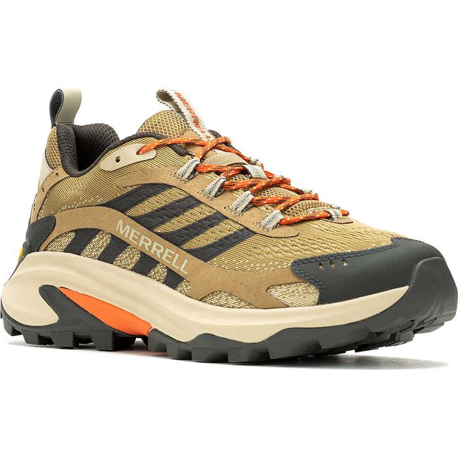 Front angled view of Men&#39;s Merrell Moab Speed 2 Hiking Shoe in Coyote tan