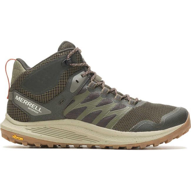 Lateral side of Men&#39;s Merrell Nova 3 Mid Waterproof Boot in olive green