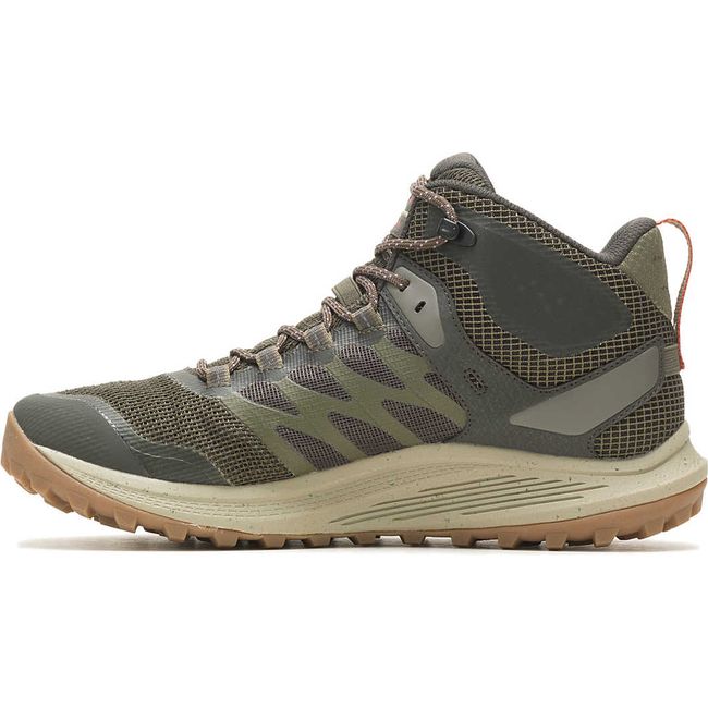 Medial side of Men&#39;s Merrell Nova 3 Mid Waterproof Boot in olive green