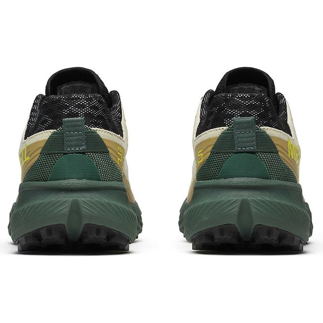 Heels of Merrell Men's Agility Peak 5 Trail Running Shoes in Beach Beige and Green