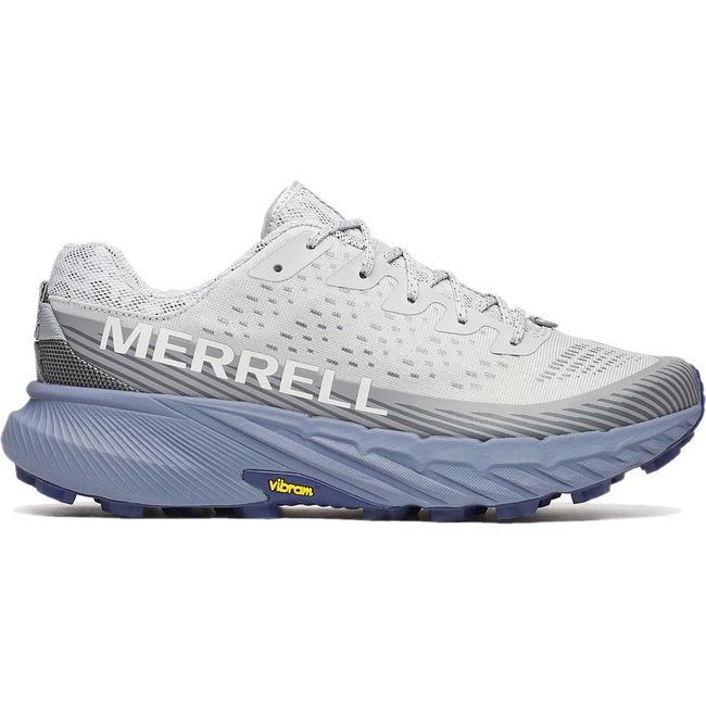 Lateral side of Merrell Men's Agility Peak 5 Trail Running Shoe in Pigeon Grey and Indigo