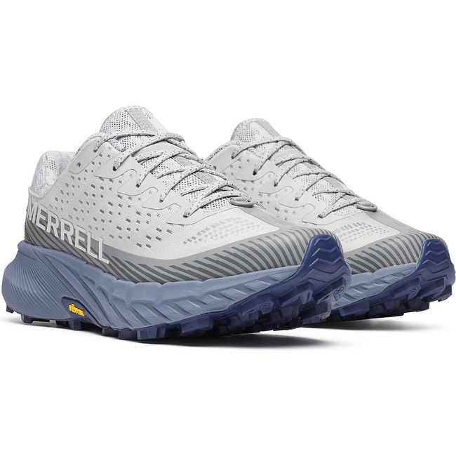 Pair of Merrell Men's Agility Peak 5 Trail Running Shoes in Pigeon Grey and Indigo