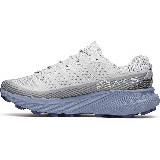 Medial side of Merrell Men's Agility Peak 5 Trail Running Shoe in Pigeon Grey and Indigo