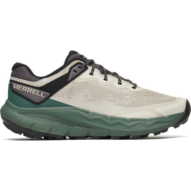 Lateral side of Men&#39;s Merrell Nova 4 Trail Running Shoe in Greige grey and green