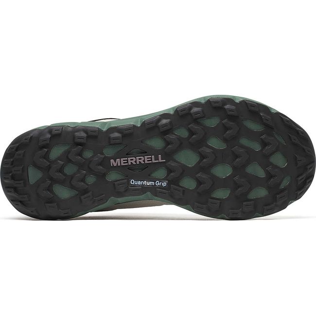 Sole of Men&#39;s Merrell Nova 4 Trail Running Shoe in Greige grey and green