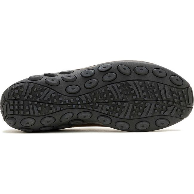 Men's slip on Merrell Jungle Moc Nubuck Waterproof Shoe in brown upper with black sole