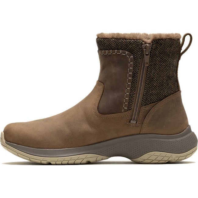 Medial side of Women's Merrell Encore Ice 5 Mid Zipper Waterproof Boot in otter brown