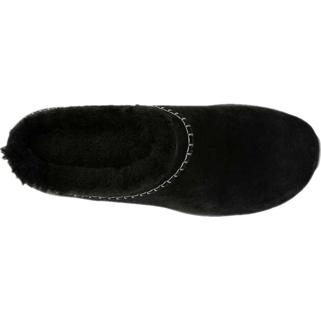Top down view of Women's Merrell Encore Ice 5 Waterproof Clog in black suede with skeepskin lining