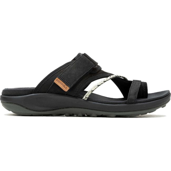 Lateral side of Merrell Women's Terran 4 Post Wrap Sandal in black with toe post