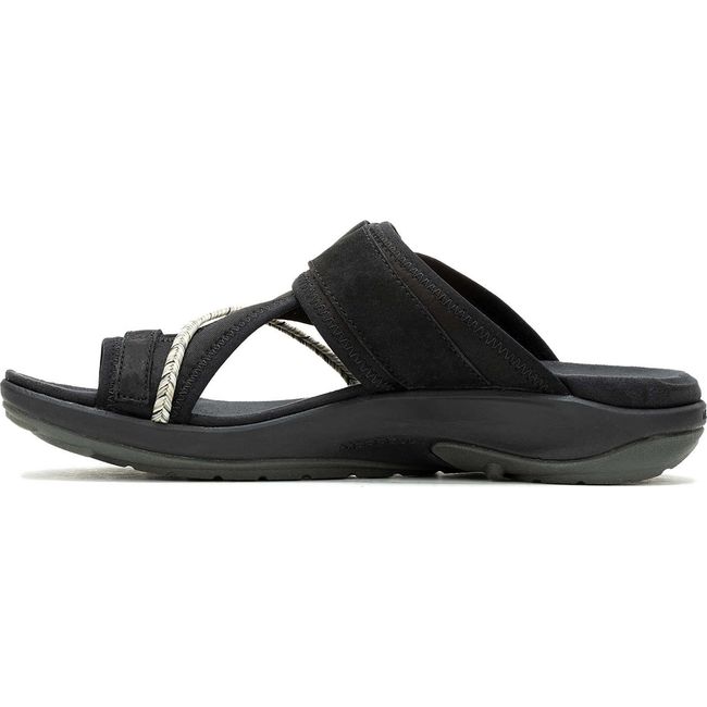 Medial side of Merrell Women's Terran 4 Post Wrap Sandal in black with toe post