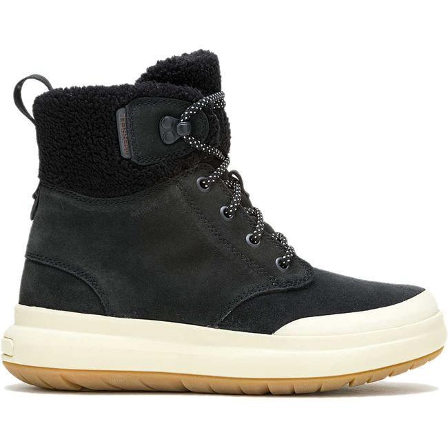 Lateral side of black Women's Merrell Marquette Thermo Lace Waterproof Boot