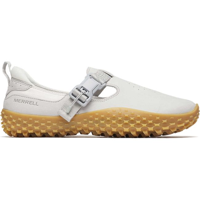 Lateral side of Women&#39;s Merrell Wrapt Buckle Nubuck Shoe in Pigeon Gray nubuck