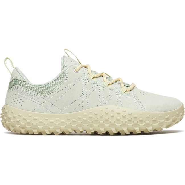 Lateral side of Women&#39;s Merrell Wrapt Barefoot Shoe in Suede Sprig light green