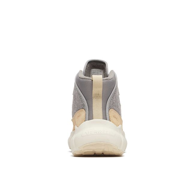 Heel of Merrell Women's Clover Mid Wool Waterproof Boot in Latte beige and grey