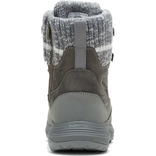 Heel of Women&#39;s Merrell Siren 4 Thermo Mid Zip Waterproof Boot in charcoal gray with side zipper