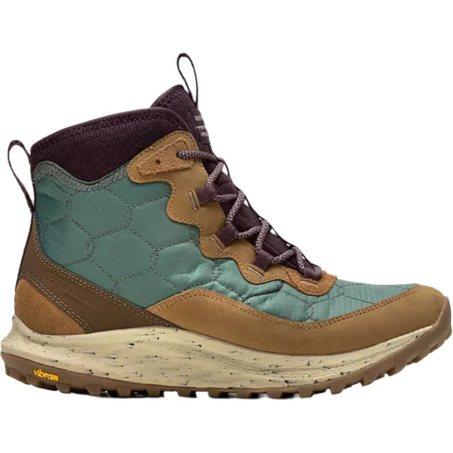 Lateral side of Womens Merrell Antora 3 Thermo Mid Zip Waterproof Boot in forest multicolor