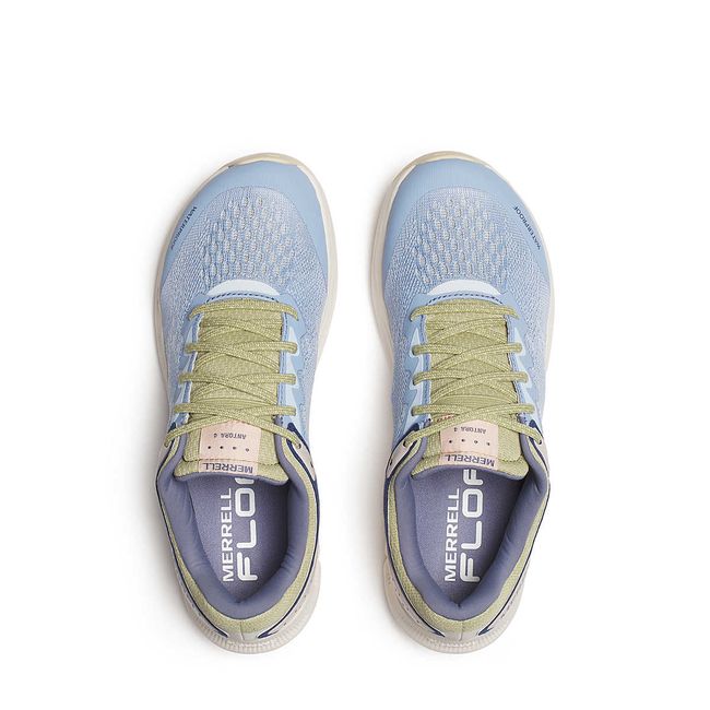 Upper of Merrell Women&#39;s Antora 4 Waterproof Trail Running Shoes in Seaway Blue and Chalk