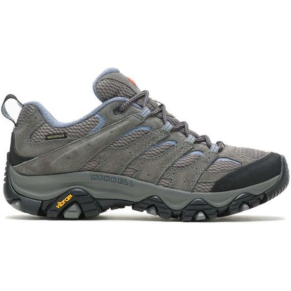 Side of Merrell Women's Moab 3 Waterproof Hiking Shoe in Granite Grey