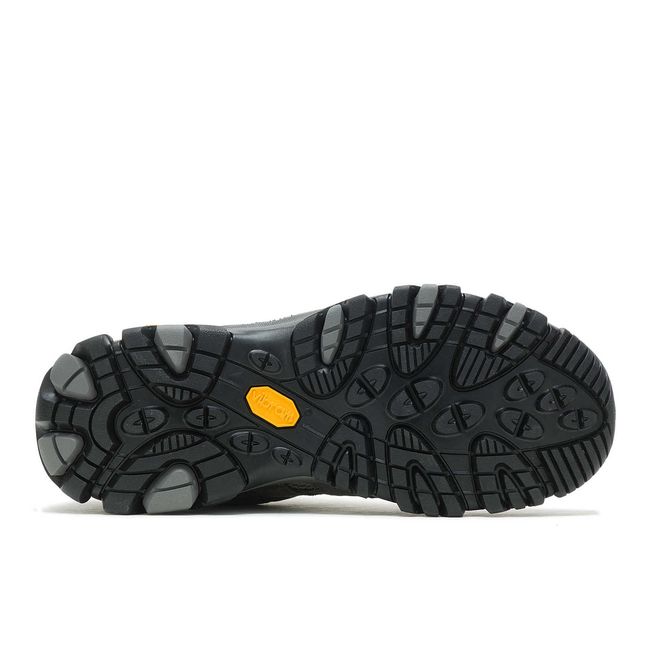 Black Vibram sole of Merrell Women's Moab 3 Waterproof Hiking Shoe in Granite Grey