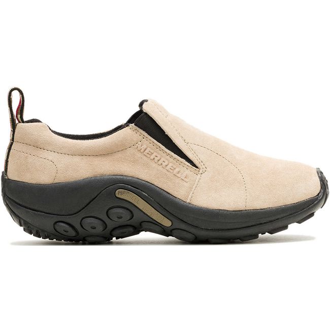 Side of Merrell Women's Jungle Moc Shoe in Taupe Suede