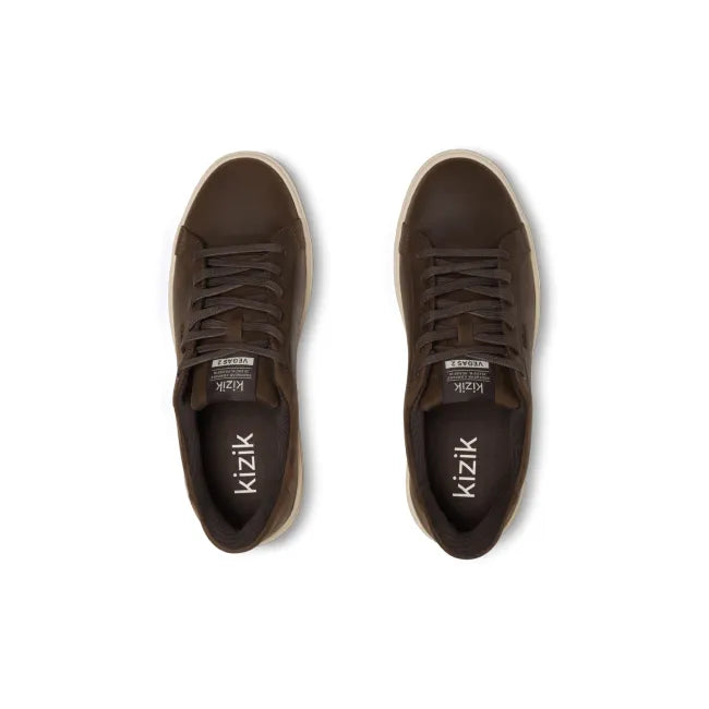 Upper of Men&#39;s Kizik Vegas 2 Sneakers in mole brown with off-white sole and handsfree step in