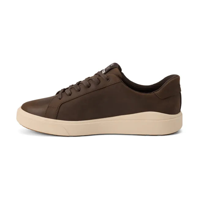Medial side of Men&#39;s Kizik Vegas 2 Sneaker in mole brown with off-white sole and handsfree step in