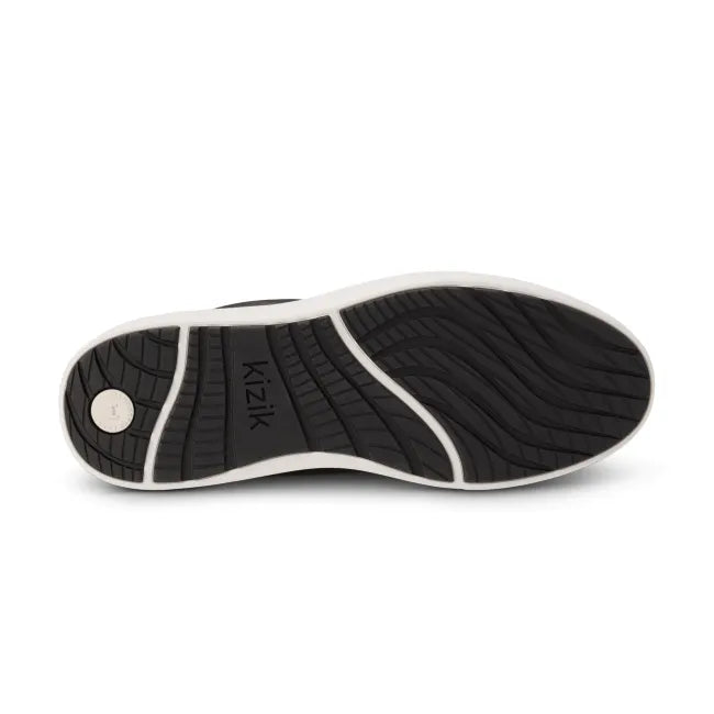 Off-white sole of Kizik Vegas 2 Sneaker in black upper with textured grip for everyday traction