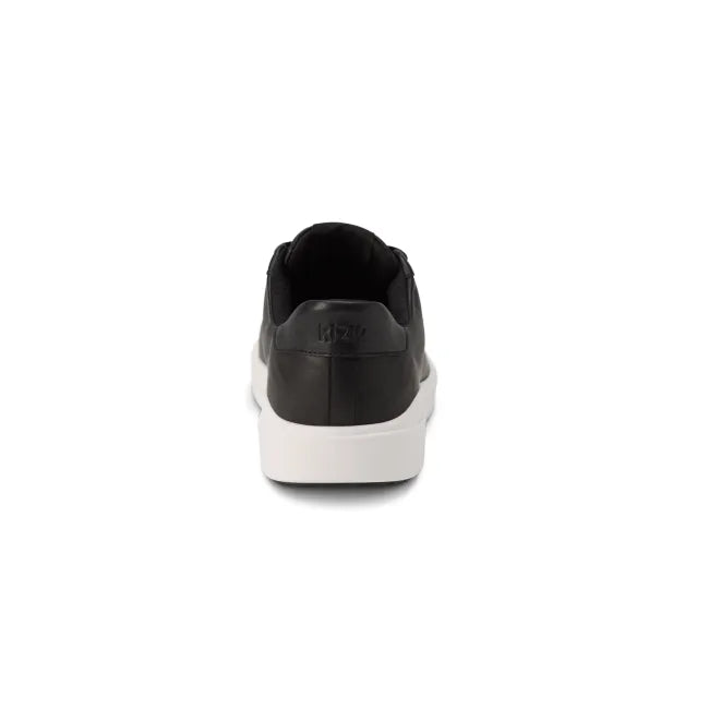 Heel of Men's Kizik Vegas 2 Sneaker in black with off-white sole and handsfree step in