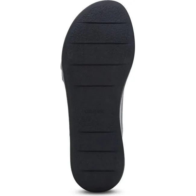 Sole of Womens Aetrex Ariel Adjustable Arch Support Wedge Sandal in Black upper