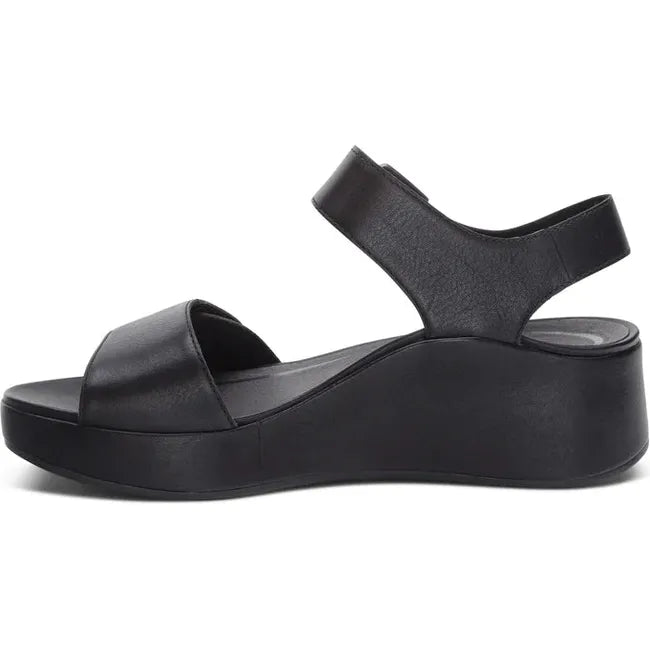 Medial side of Womens Aetrex Ariel Adjustable Arch Support Wedge Sandal in Black