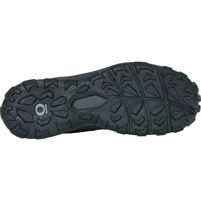 Sole of Men&#39;s Oboz Katabatic Low Waterproof Hiking Shoe in charcoal gray with trail tread