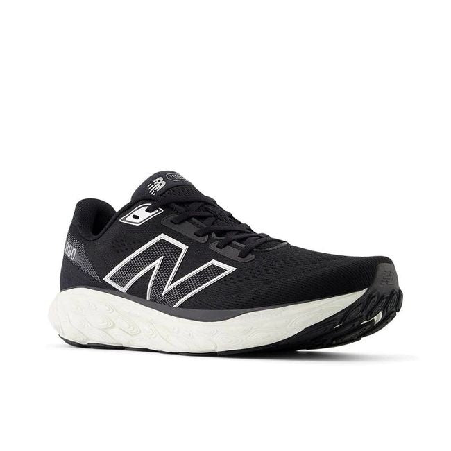 Front angled view of New Balance Fresh Foam X 880 V14 Running Shoe in black and white