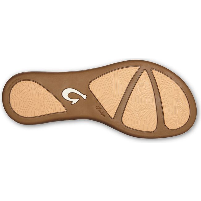 Sole of Women's Olukai Honu Flip Flop in Bright White and Golden Sand tan