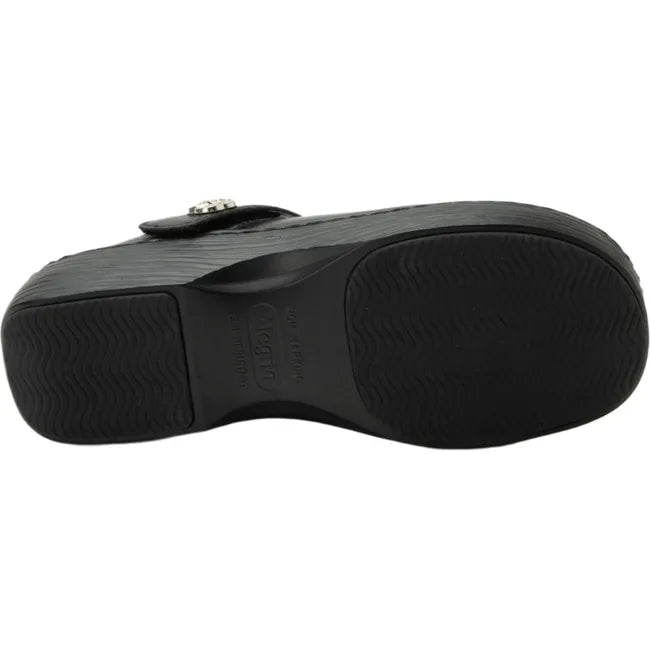 Sole of Women's Alegria Onika Mary Jane Shoe in black with black slip resistant tread