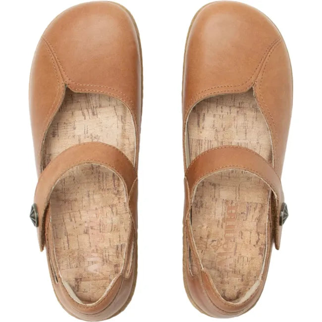 Top down view of a pair of Women's Alegria Onika Mary Jane Shoes in rancho tan leather