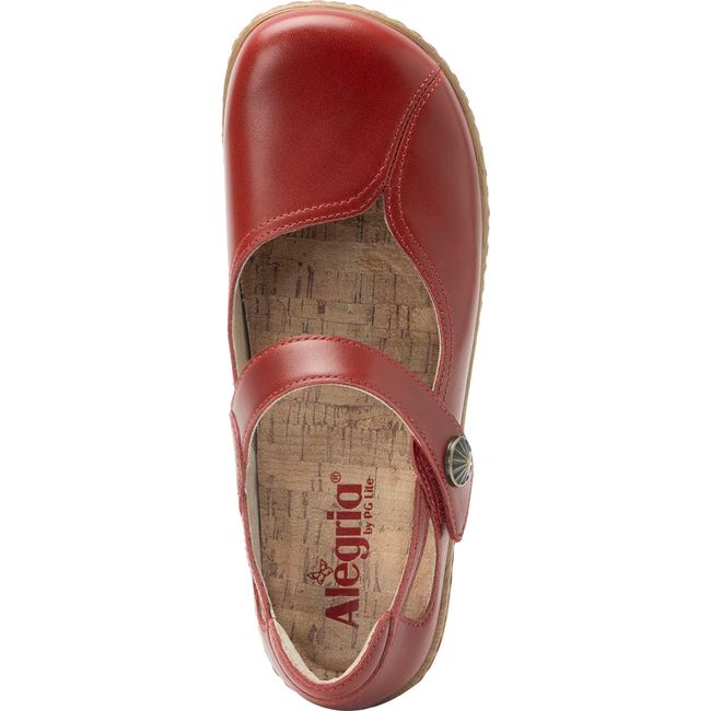 Upper of Women's Alegria Onika Mary Jane Shoe in Big Red Leather with adjustable strap