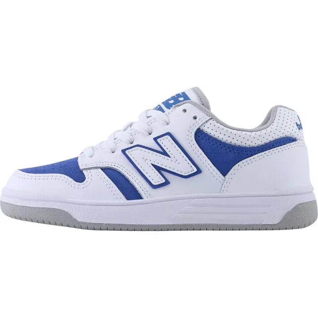 Medial side of New Balance Little Kids' 480 Lifestyle Shoe in White and Blue