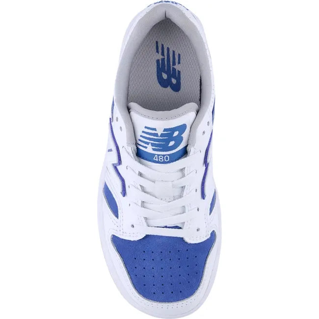 Upper of New Balance Little Kids' 480 Lifestyle Shoe in White and Blue