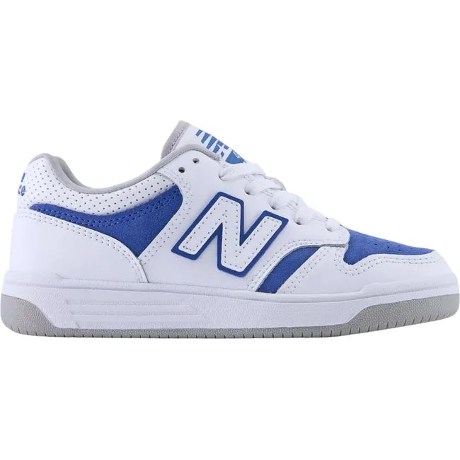 Lateral side of New Balance Little Kids' 480 Lifestyle Shoe in White and Blue 