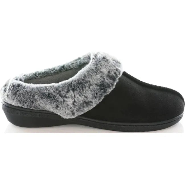 Lateral side of PowerStep Women's Clog Slipper in Black