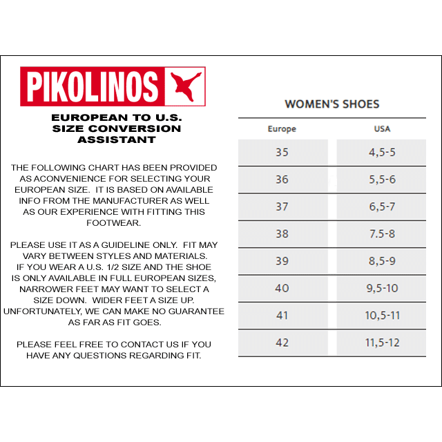Pikolinos womens size chart