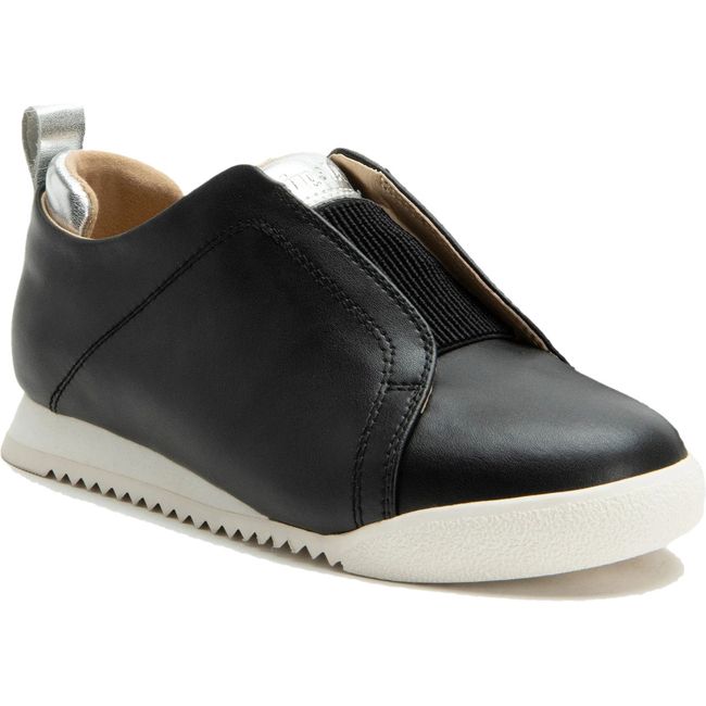 Front angled view of Alegria Women's Reah Slip On Shoe in black leather